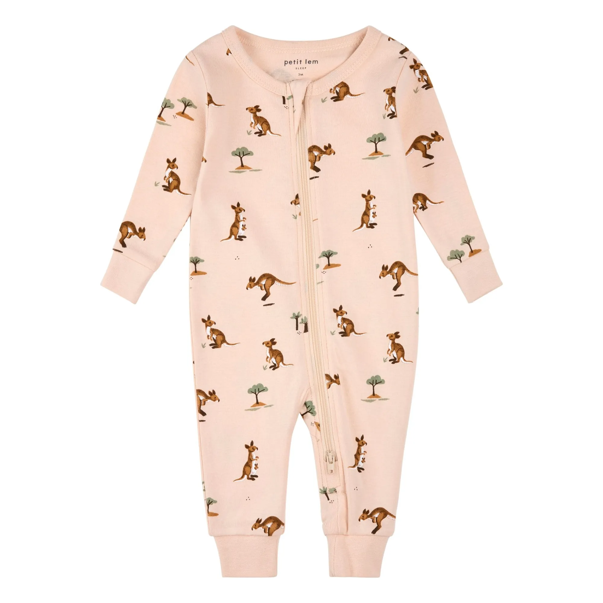 Petit Lem Pale Pink Footless Pyjamas Kagourous Organic Cotton