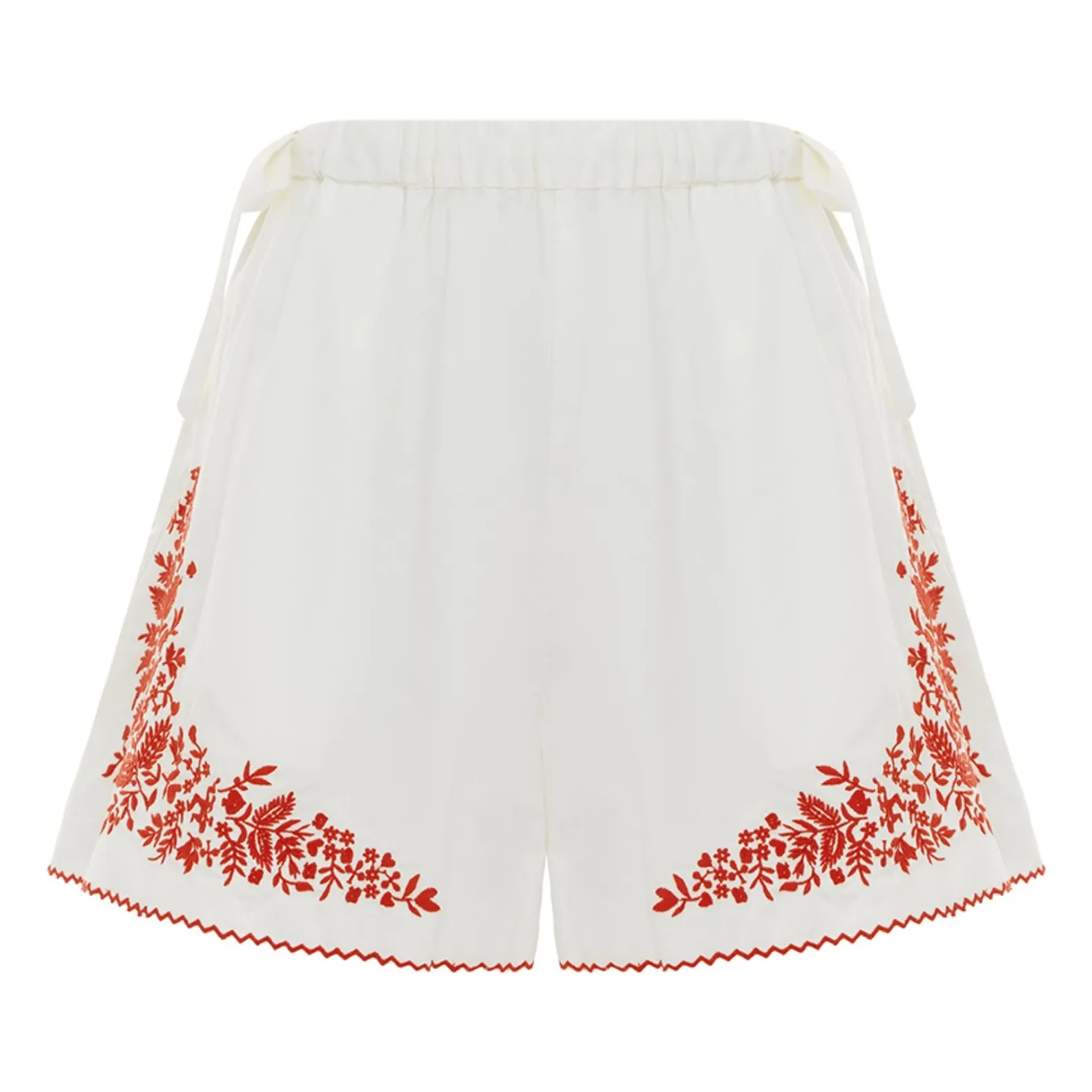 Alémais Ivory Organic Cotton Poplin Embroidered Hearts Shorts