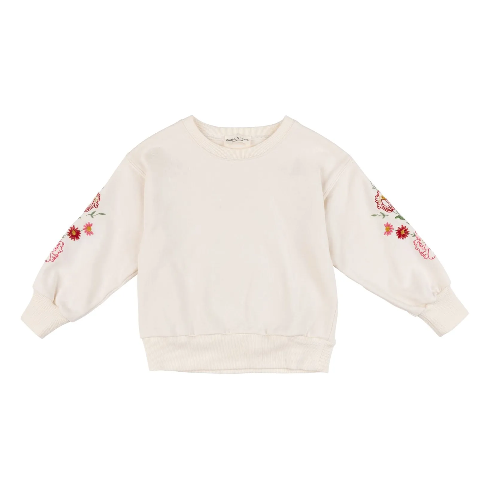 Babe & Tess Off White Sweat Embroidered Flowers