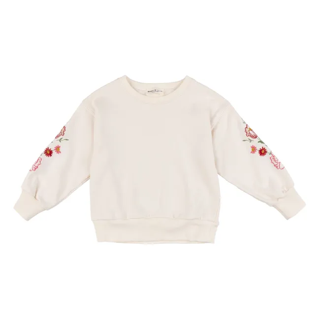 Sweat Brodé Fleurs | Blanc cassé