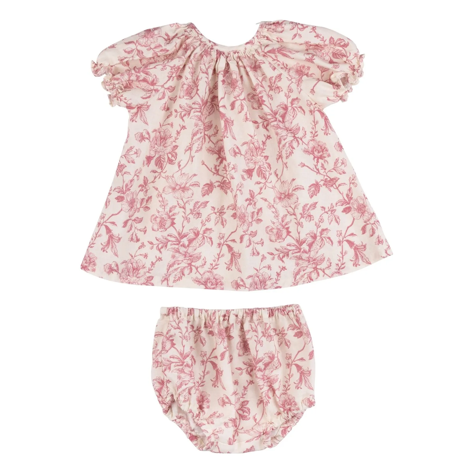 Babe & Tess Dusty Pink Linen Floral Dress And Bloomer Set