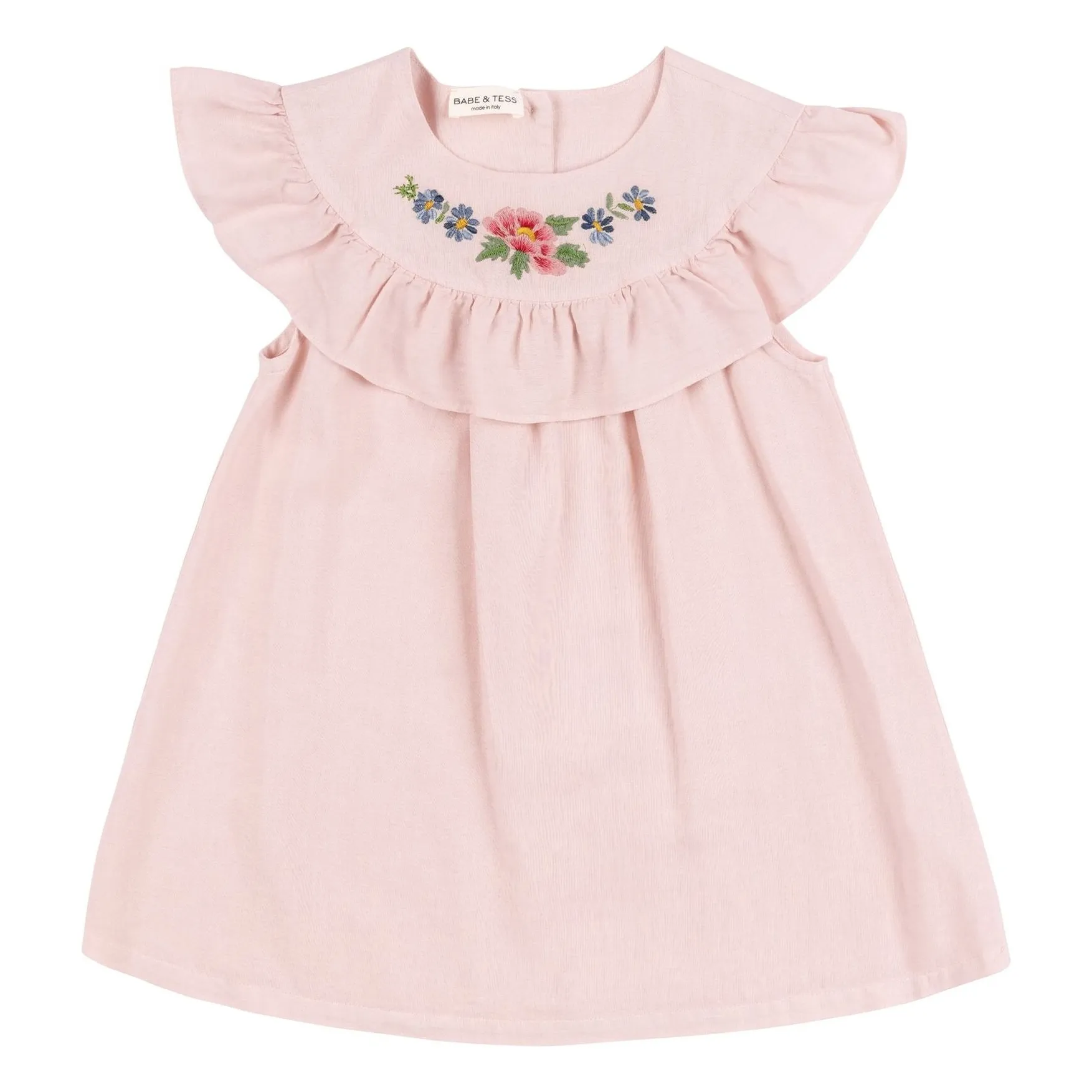 Babe & Tess Powder Pink Cécile Linen Embroidered Dress