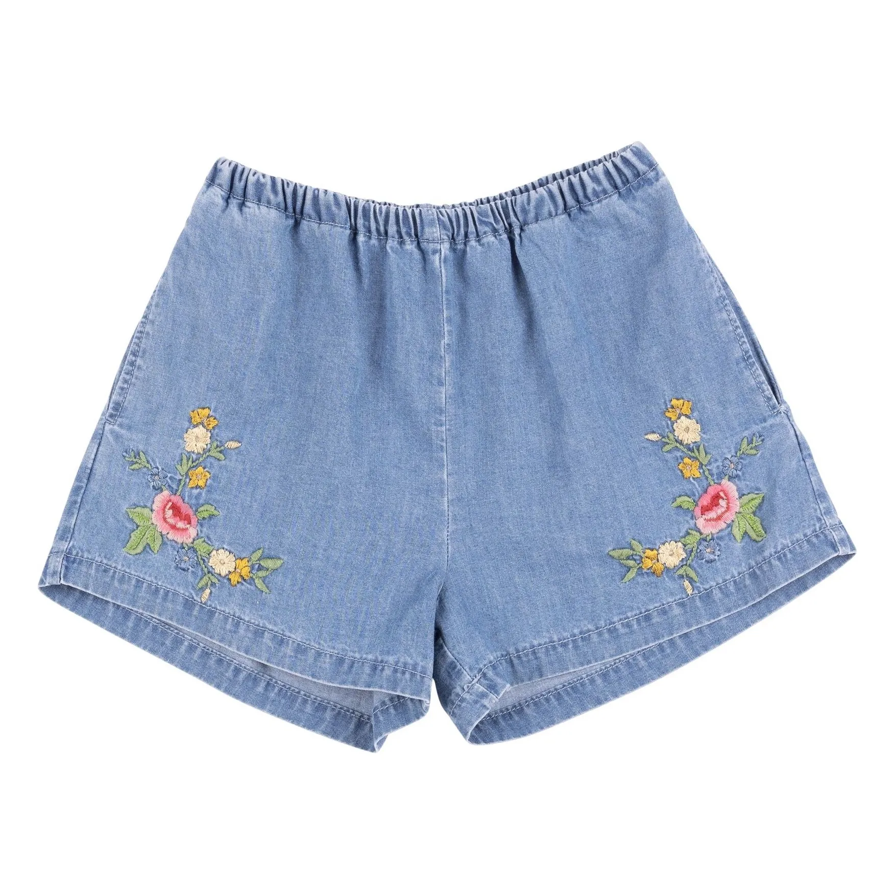 Babe & Tess Light Blue Luisa Embroidered Denim Shorts