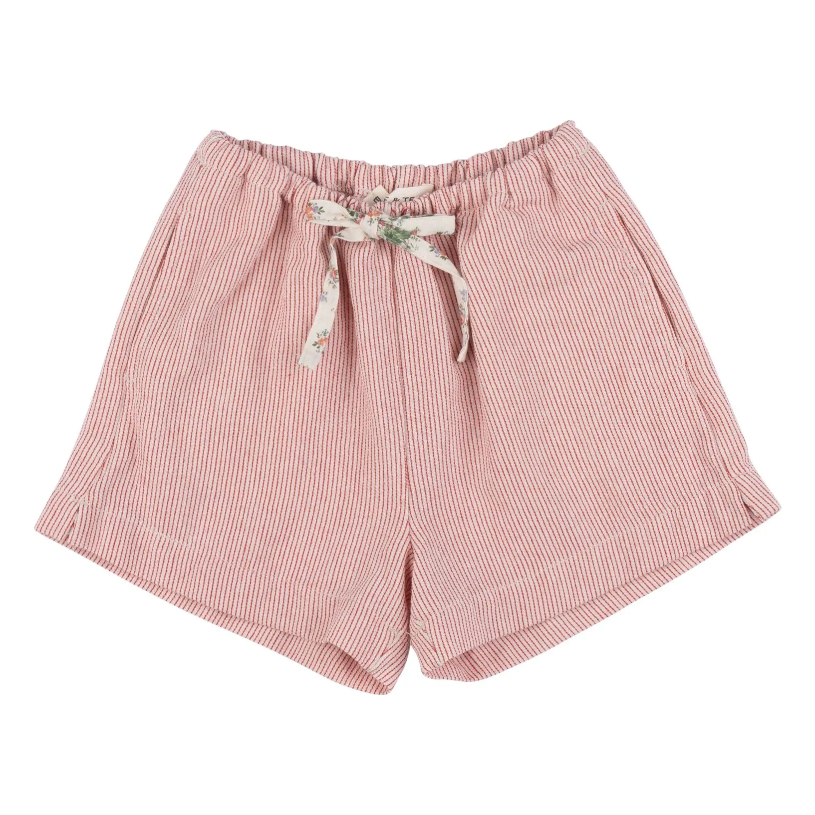 Babe & Tess Red Stella Striped Floral Drawstring Shorts