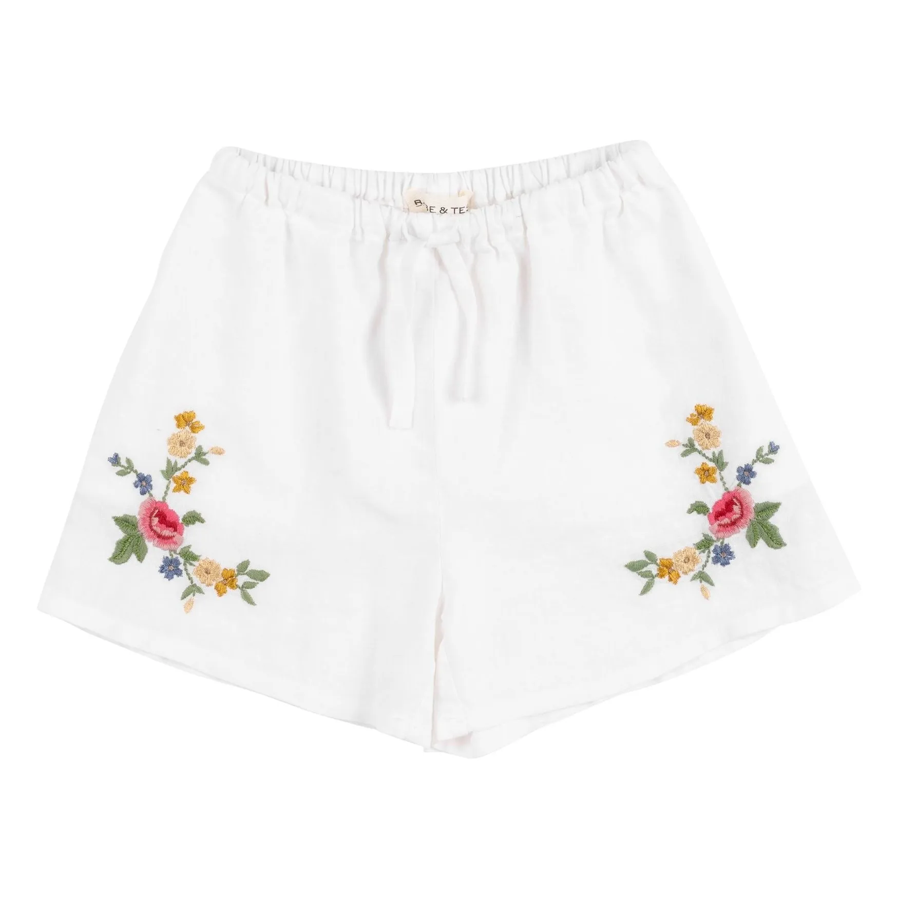 Babe & Tess White Luisa Linen Embroidered Short
