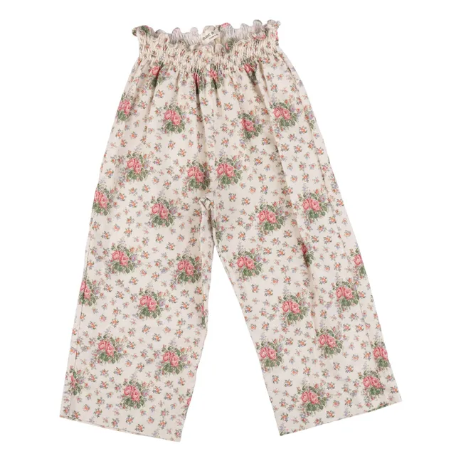 Pantalon Fleuri Lin | Ecru