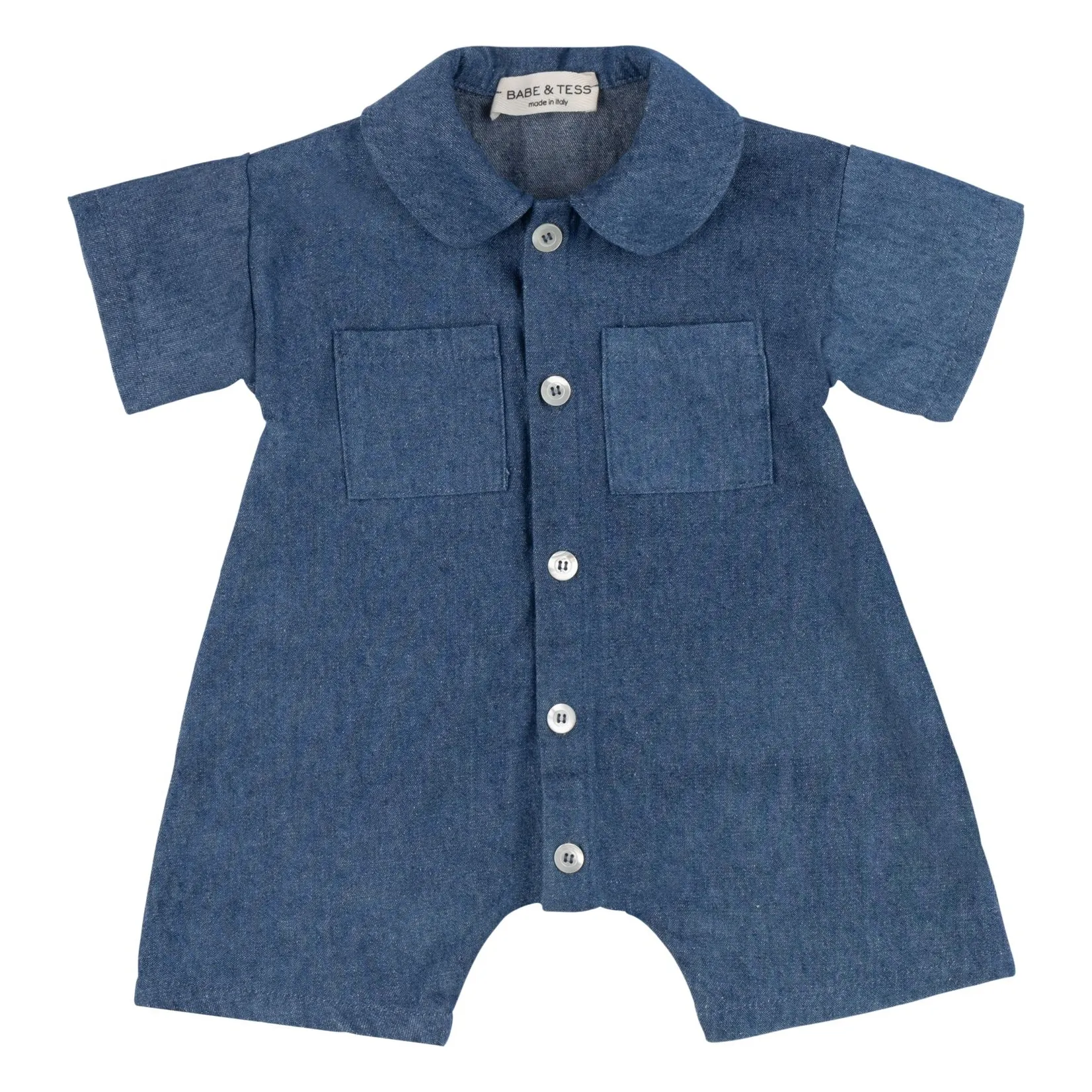 Babe & Tess Blue Denim Claudine Collar Jumpsuit