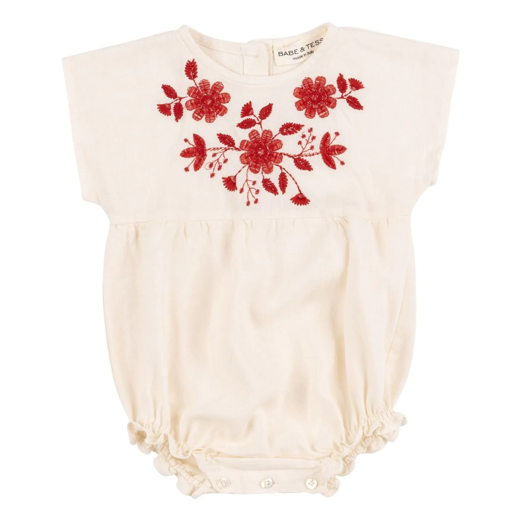 Babe & Tess Cream Embroidered India Linen Romper