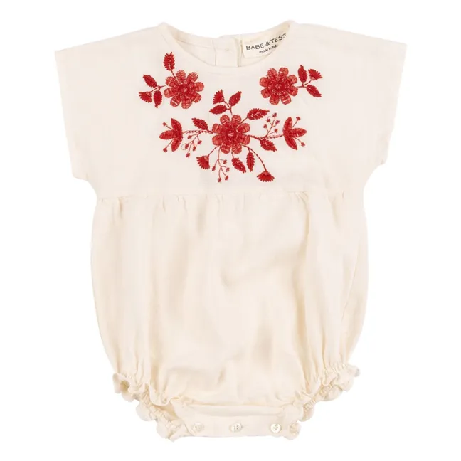 Embroidered India Linen romper | Cream