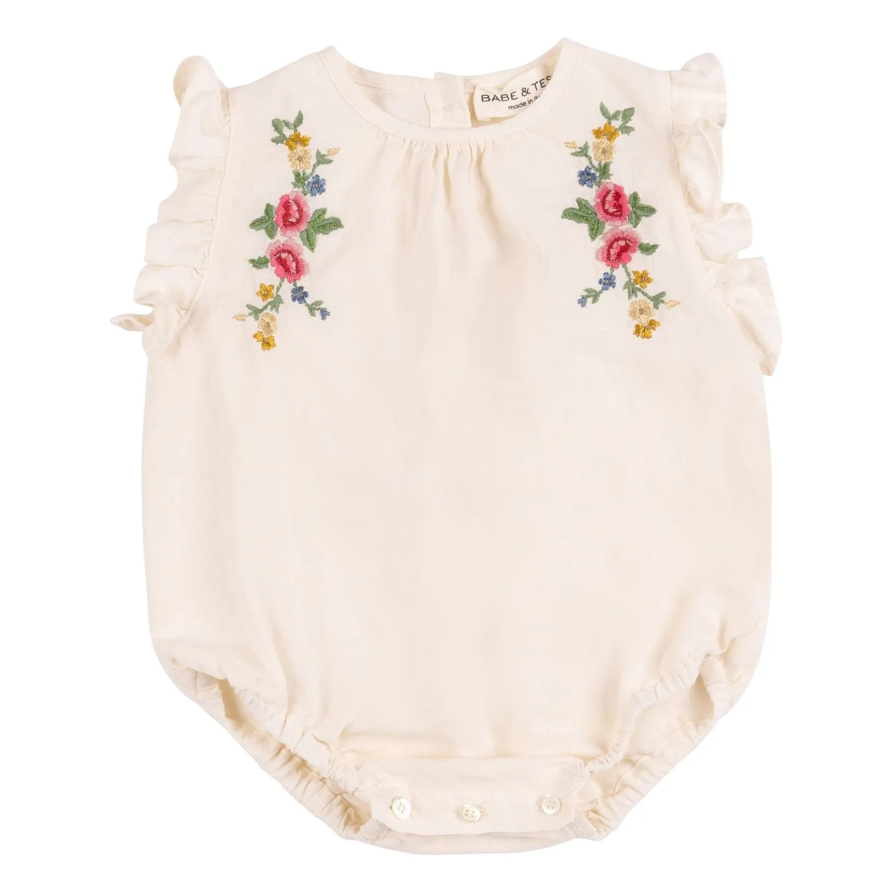 Babe & Tess Cream Flora Linen Embroidered Romper