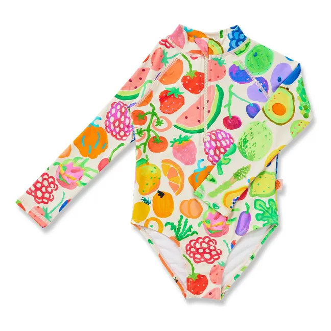 Maillot de Bain Manches Longues Fruits Fibres Recyclées | Ecru