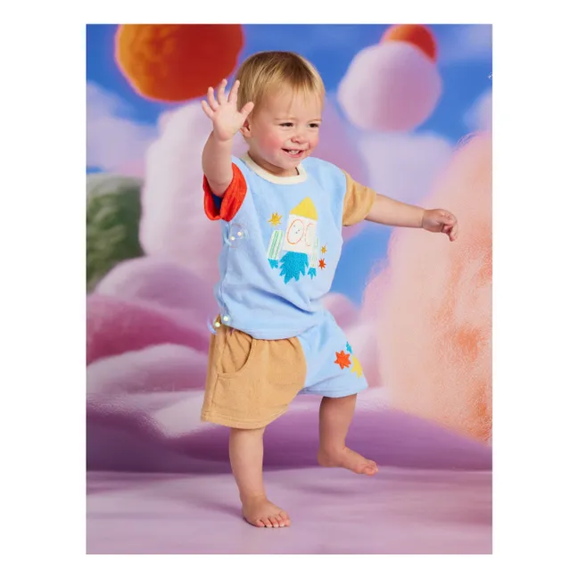 Pantalones cortos de rizo con estrellas | Azul Cielo