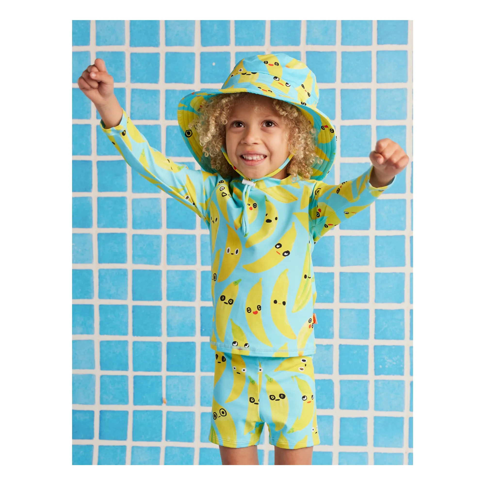 T-shirt de Bain Manches Longues Anti-UV Bananes Fibres Recyclées | Turquoise- Image produit n°1