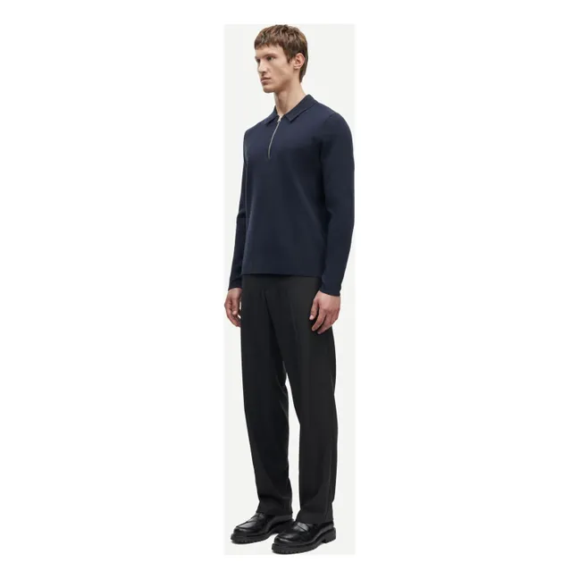 Guna Long Sleeve Half Zip Polo Shirt | Navy blue