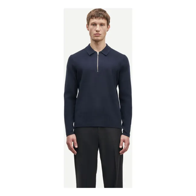 Guna Long Sleeve Half Zip Polo Shirt | Navy blue