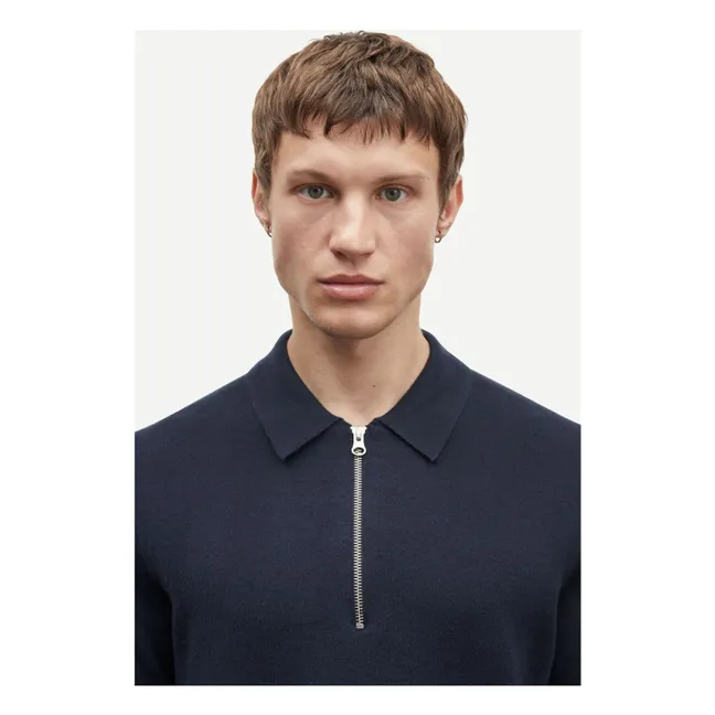 Guna Long Sleeve Half Zip Polo Shirt | Navy blue