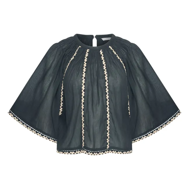 Blusa bordada de algodón orgánico Emmi | Carbón