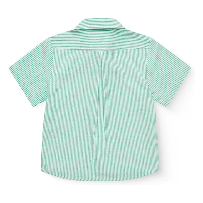 Chemise Manches Courtes Rayée Seersucker Coton Bio | Turquoise