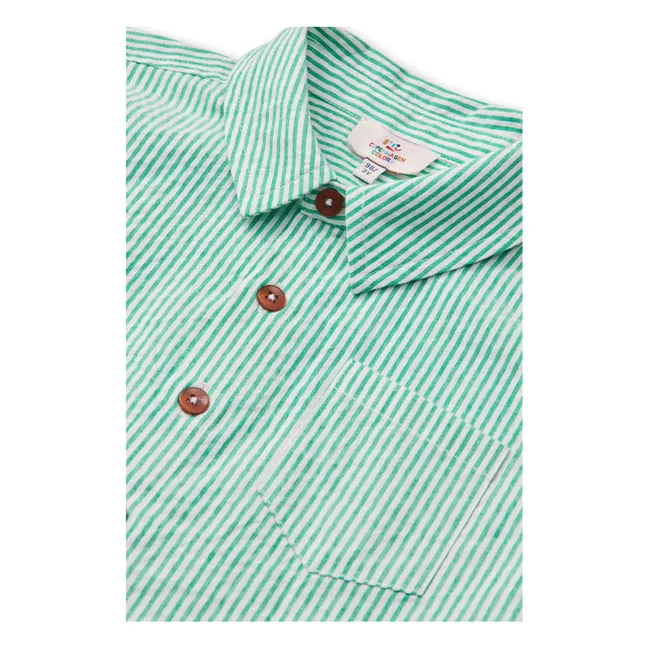 Chemise Manches Courtes Rayée Seersucker Coton Bio | Turquoise