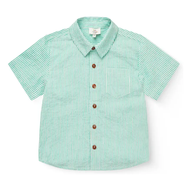 Chemise Manches Courtes Rayée Seersucker Coton Bio | Turquoise
