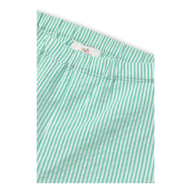 Pantalones cortos deportivos de algodón orgánico Seersucker a rayas | Turquoise