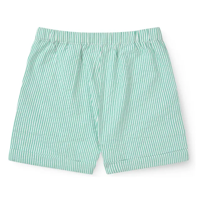 Pantalones cortos deportivos de algodón orgánico Seersucker a rayas | Turquoise