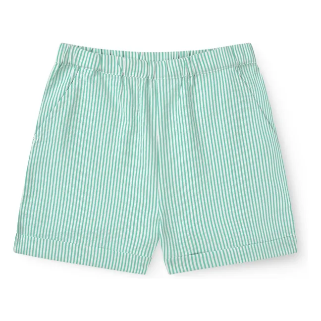 Striped Seersucker Organic Cotton Sporty Shorts | Turquoise