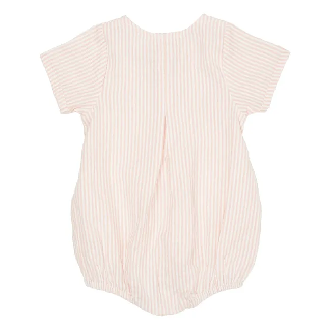 Barboteuse Rayée Seersucker Coton Bio | Rose pâle