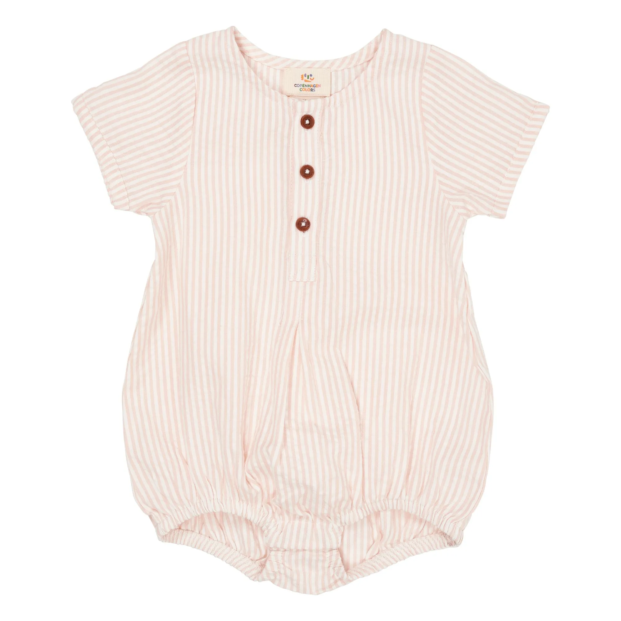 Copenhagen Colors Pale Pink Striped Seersucker Organic Cotton Romper