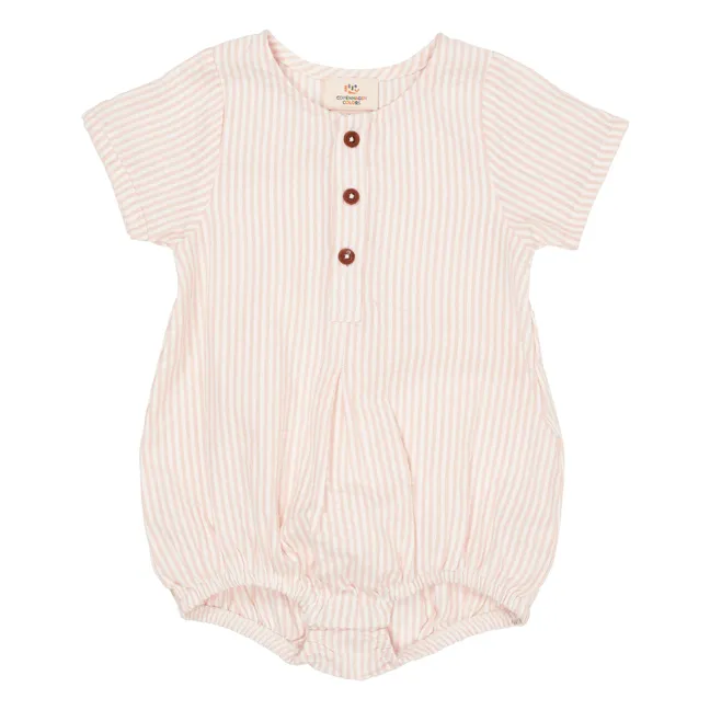 Pelele de algodón orgánico Seersucker a rayas | Rosa Pálido