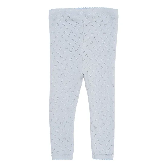 Legging Pointelle Cœurs Coton Bio | Bleu Clair