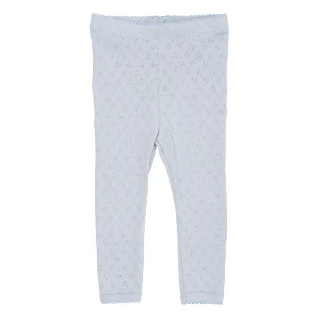 Legging Pointelle Cœurs Coton Bio | Bleu Clair