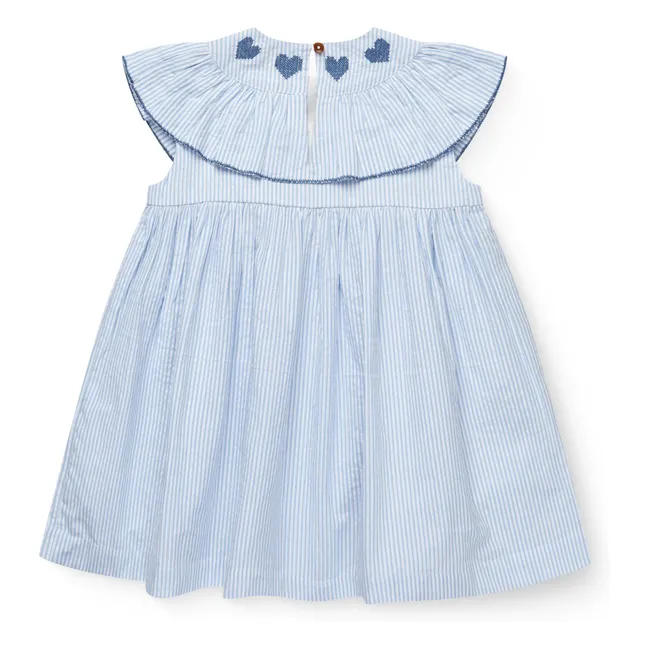 Vestido de algodón orgánico Seersucker a rayas | Azul Cielo