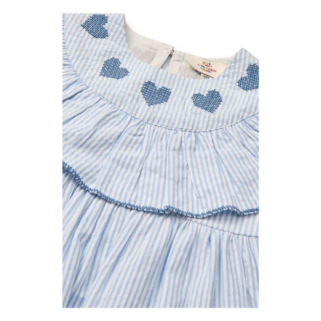 Vestido de algodón orgánico Seersucker a rayas | Azul Cielo