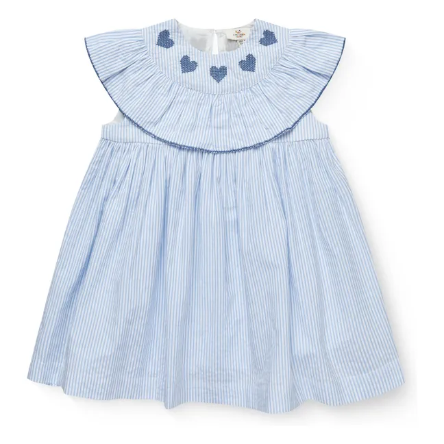 Vestido de algodón orgánico Seersucker a rayas | Azul Cielo