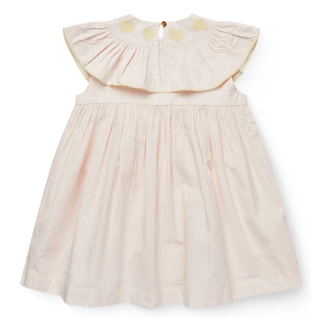 Vestido de algodón orgánico Seersucker a rayas | Rosa Pálido