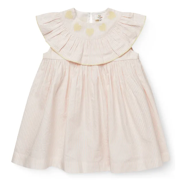Vestido de algodón orgánico Seersucker a rayas | Rosa Pálido