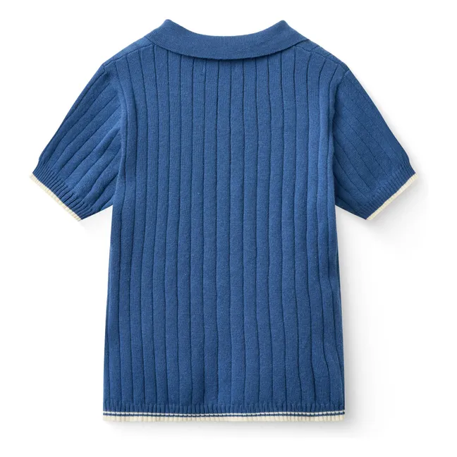 Ribbed organic cotton polo shirt | Indigo