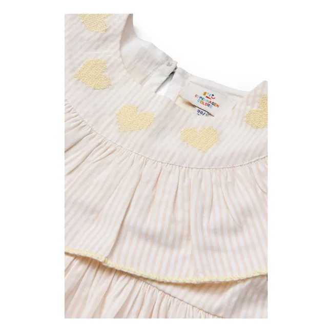 Vestido de algodón orgánico Seersucker a rayas | Rosa Pálido