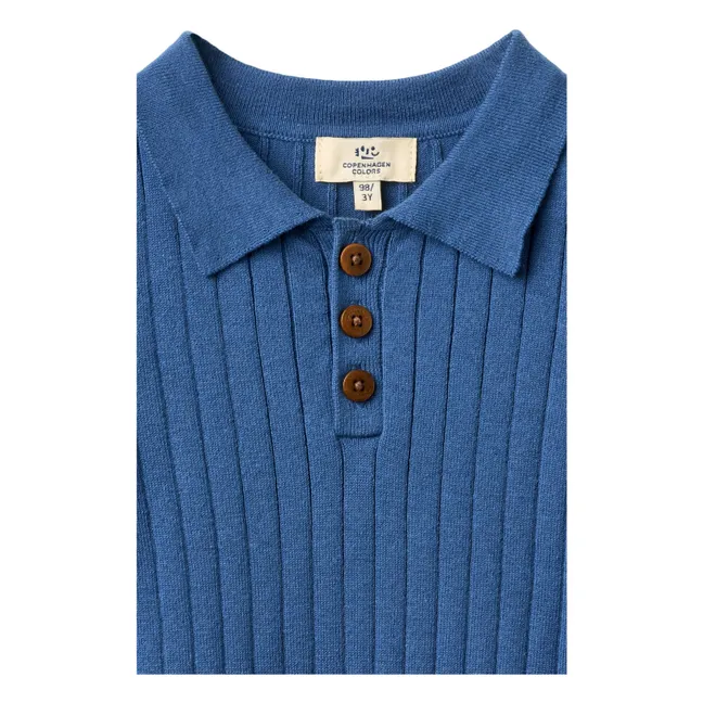 Ribbed organic cotton polo shirt | Indigo