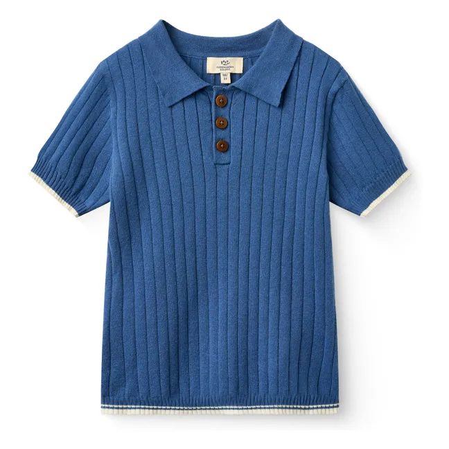 Ribbed organic cotton polo shirt | Indigo