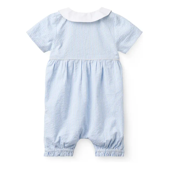 Mono con cuello Peter Pan de algodón orgánico Seersucker a rayas | Azul Cielo