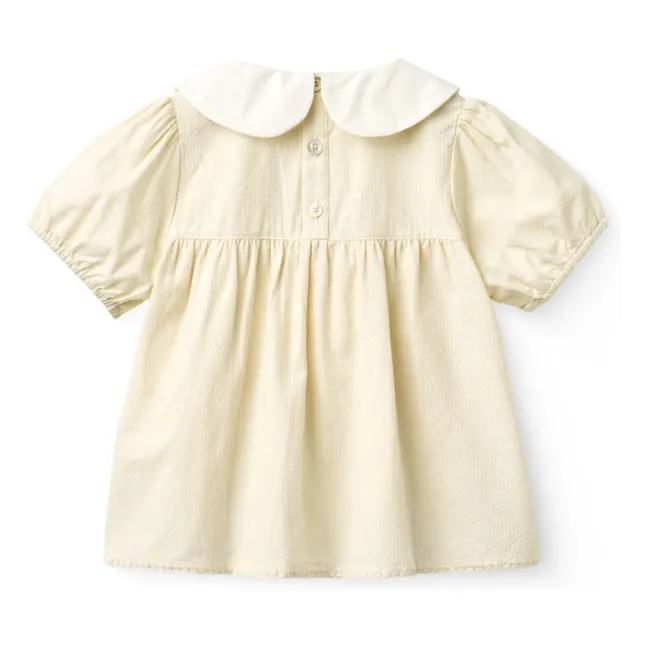 Blusa con cuello Claudine Flor Algodón orgánico | Crema