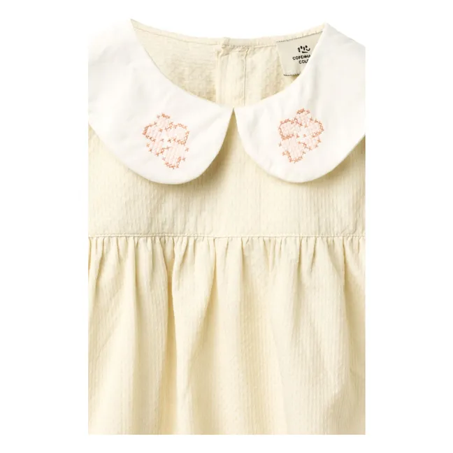 Blusa con cuello Claudine Flor Algodón orgánico | Crema