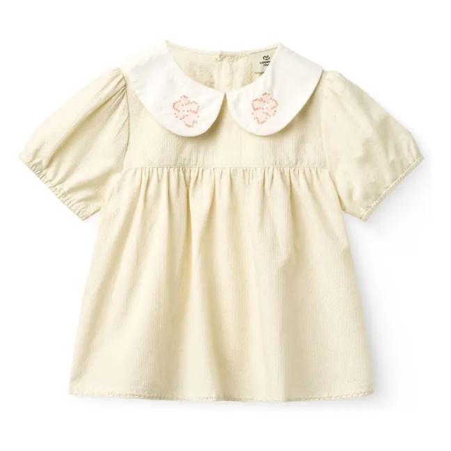 Blusa con cuello Claudine Flor Algodón orgánico | Crema