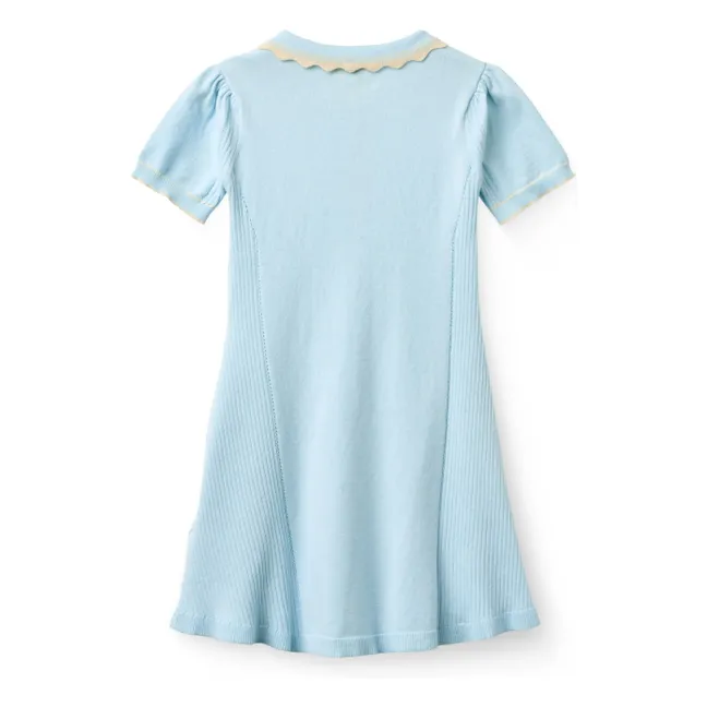 Vestido de pata de gallo de algodón orgánico | Azul Glaciar