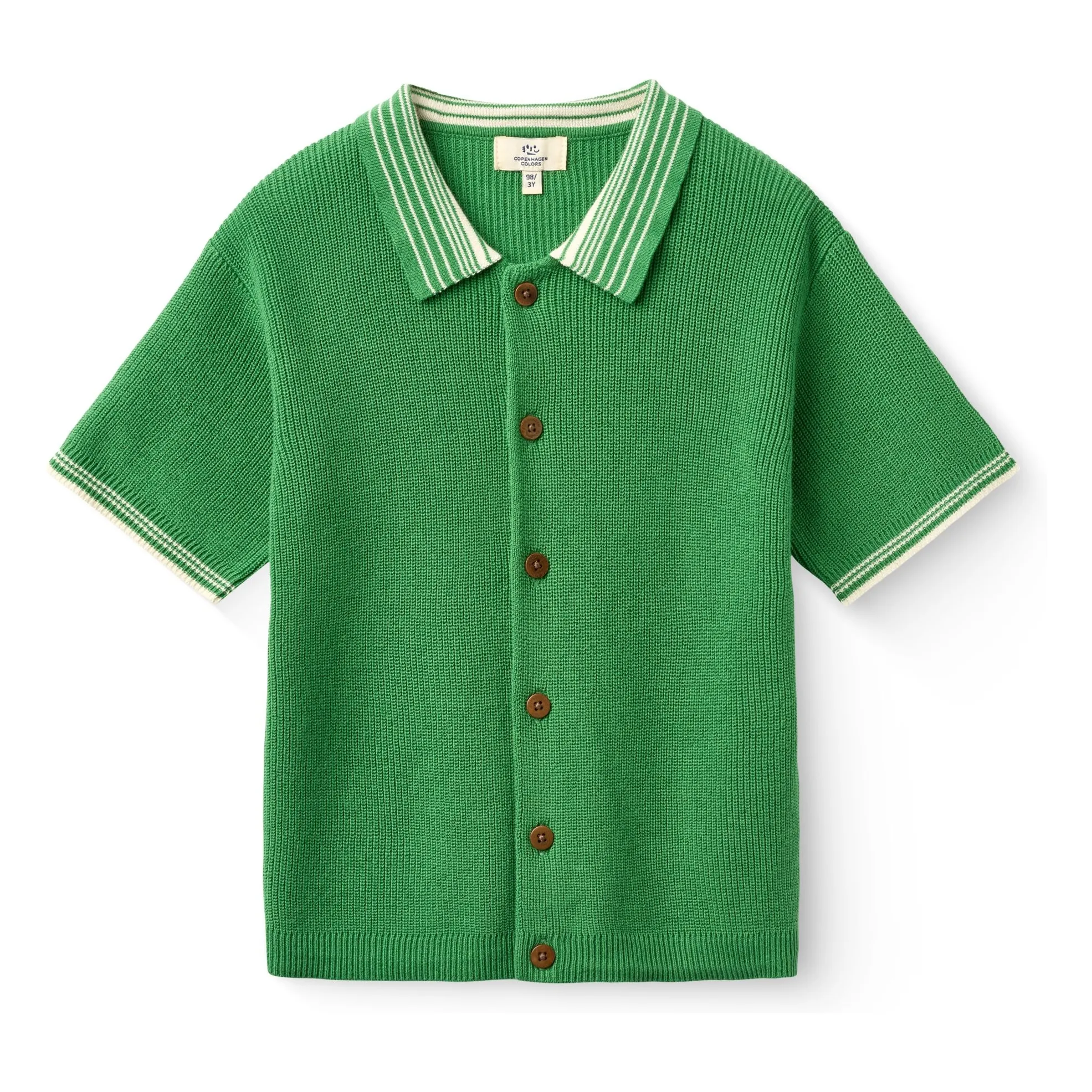 Copenhagen Colors Meadow Green Organic Cotton Knit Polo Shirt