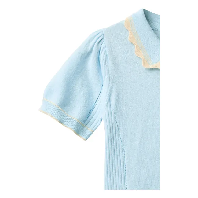 Vestido de pata de gallo de algodón orgánico | Azul Glaciar