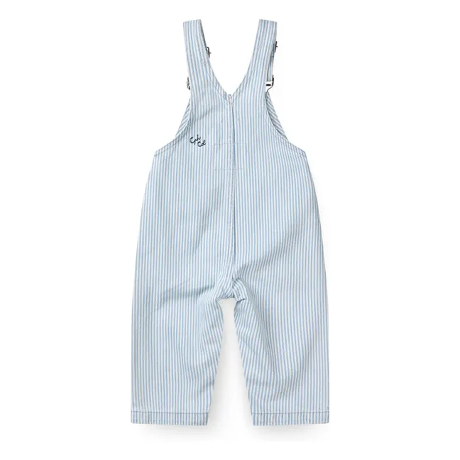 Organic cotton twill striped overalls | Light Blue