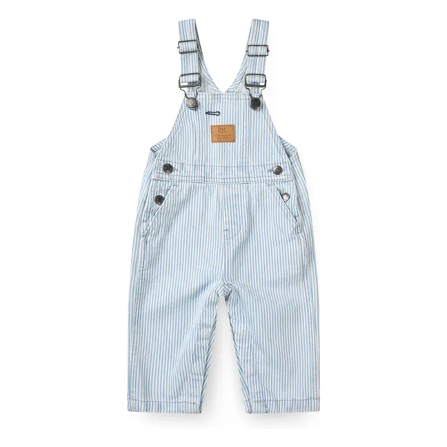 Organic cotton twill striped overalls | Light Blue